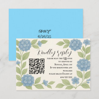 Budget Blue Hydrangea QR Code RSVP Card
