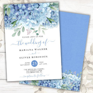 Budget Blue Hydrangeas Floral Wedding Invitation Flyer