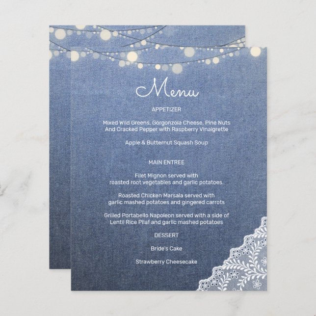 Budget Blue Jeans, String Lights & Lace Menu (Front/Back)