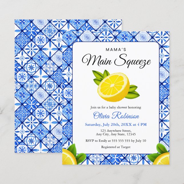 Budget Blue Mama's Main Squeeze Baby Shower Invite (Front/Back)
