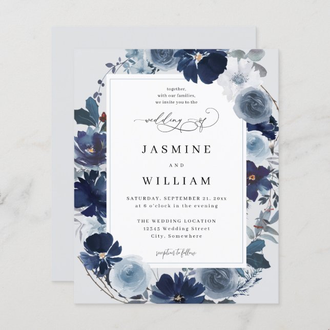 Budget Blue & Navy Floral on Light Blue Wedding   (Front/Back)