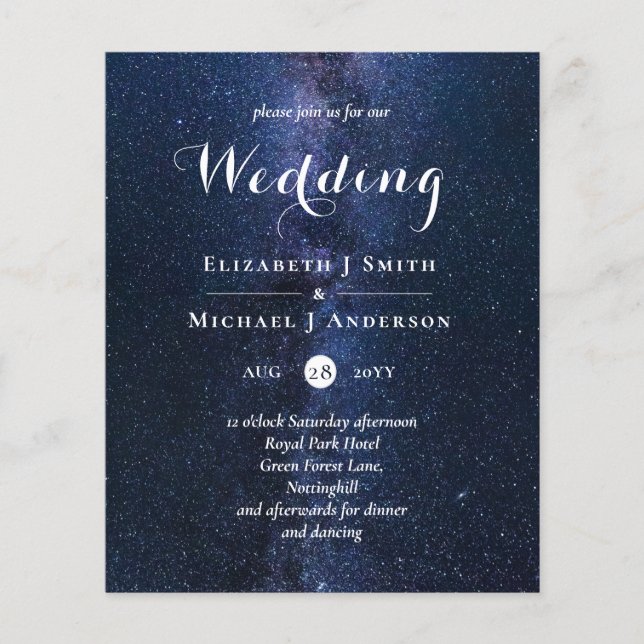 Budget Blue Night Sky Wedding Invites Modern (Front)