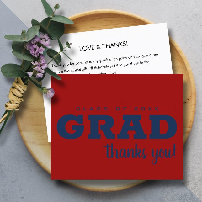 Budget Blue on Dark Red Grad Thank You Note (Creator Uploaded)