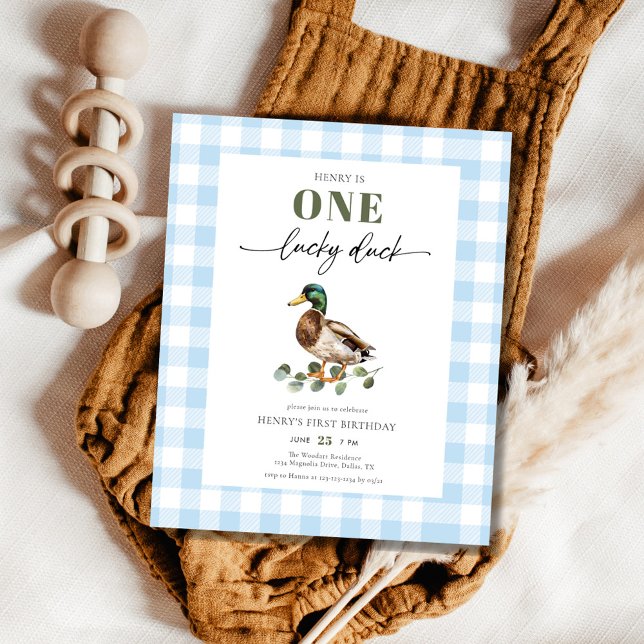 Budget Blue One Lucky Duck Boy 1st Birthday Invite (Creator Uploaded)
