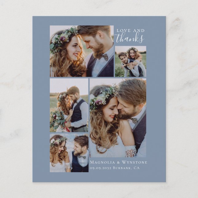 BUDGET Blue Photo Collage Wedding Thank You Card (Front)