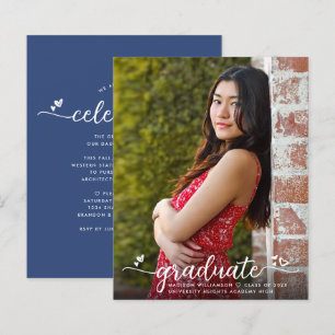 Budget Blue Photo Graduation Script Invitation