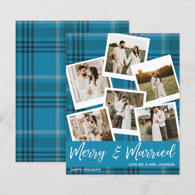 Budget Blue Plaid Multi Photo Married & Merry (Front/Back)