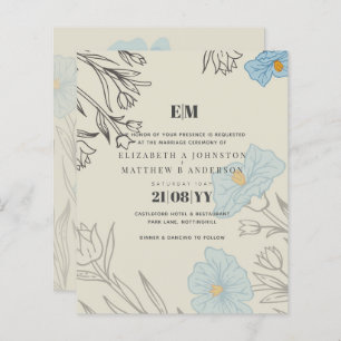 BUDGET Blue Poppy Magnolia Wedding Invitation