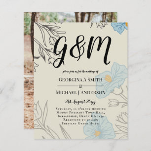 BUDGET Blue Poppy Magnolia Wedding Invitation