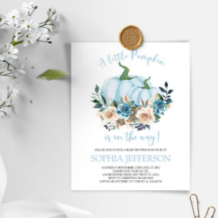 Budget Blue Pumpkin Baby Shower Invitation