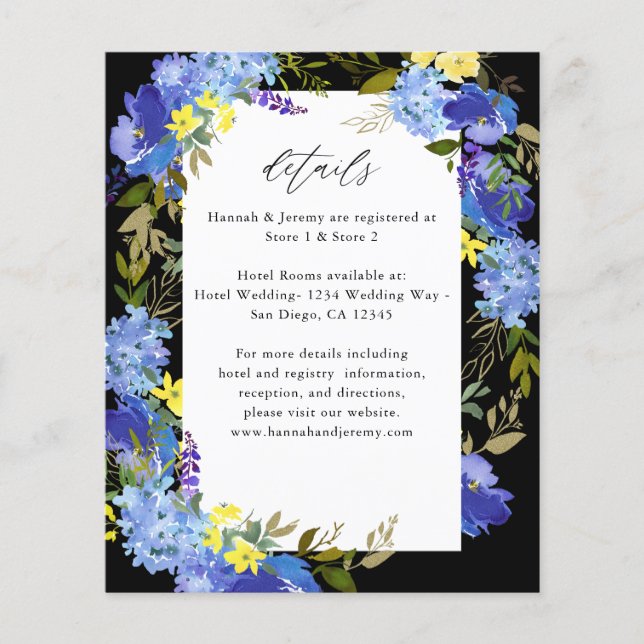 Budget Blue Purple & Yellow Floral Details - Black Flyer (Front)