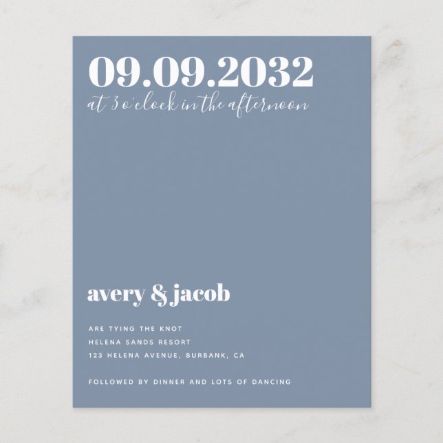 Budget Blue QR Code Wedding Invitation (Front)