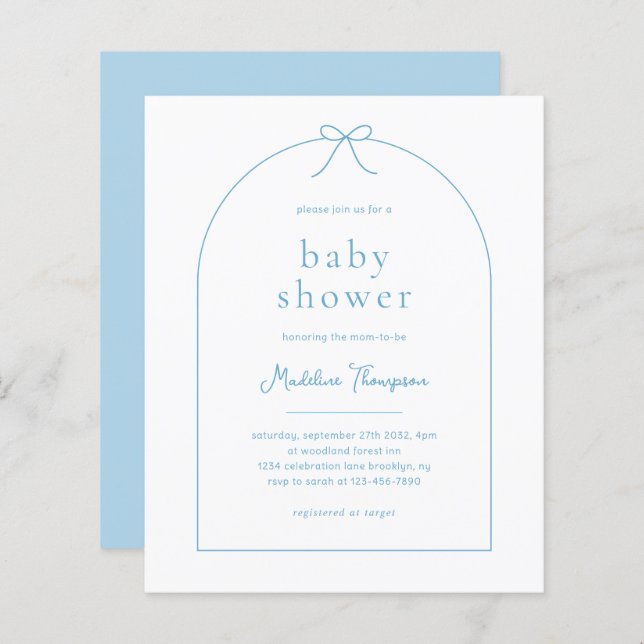 BUDGET Blue Ribbon Bow Boy Baby Shower  (Front/Back)