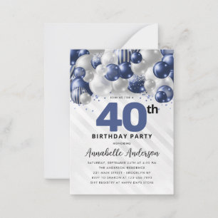 Budget Blue Silver Balloon Glitter 40th Birthday Card