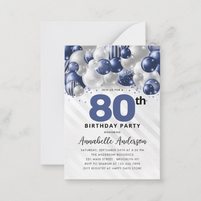 Budget Blue Silver Balloon Glitter 80th Birthday Card (Front)