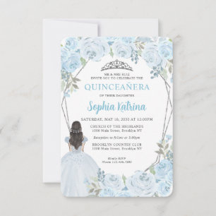 Budget Blue Silver Floral Princess Quinceañera Card