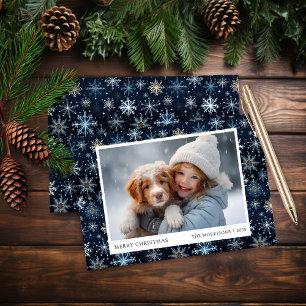 Budget Blue Snowflake Photo Christmas Card