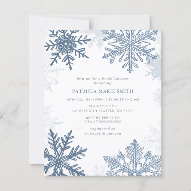 Budget Blue Snowflakes Winter Bridal Shower (Front)