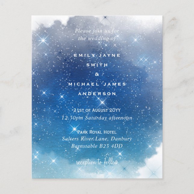 Budget Blue Starry Nights Twinkle Stars Wedding (Front)