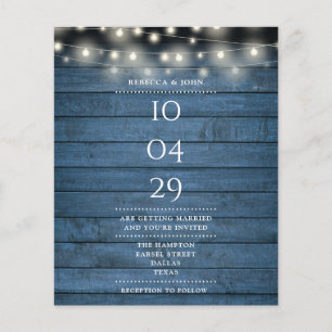 Budget Blue String Lights Date Wedding Invitation
