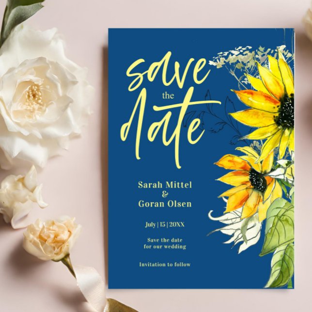 Budget Blue Sunflower Save the date Invitation (Creator Uploaded)