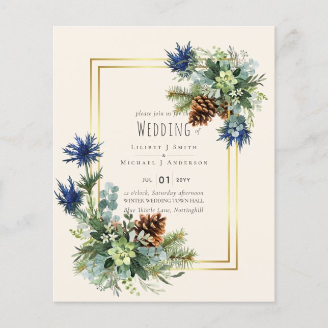 BUDGET  Blue Thistle Eucalyptus Wedding Wonderland Flyer (Front)