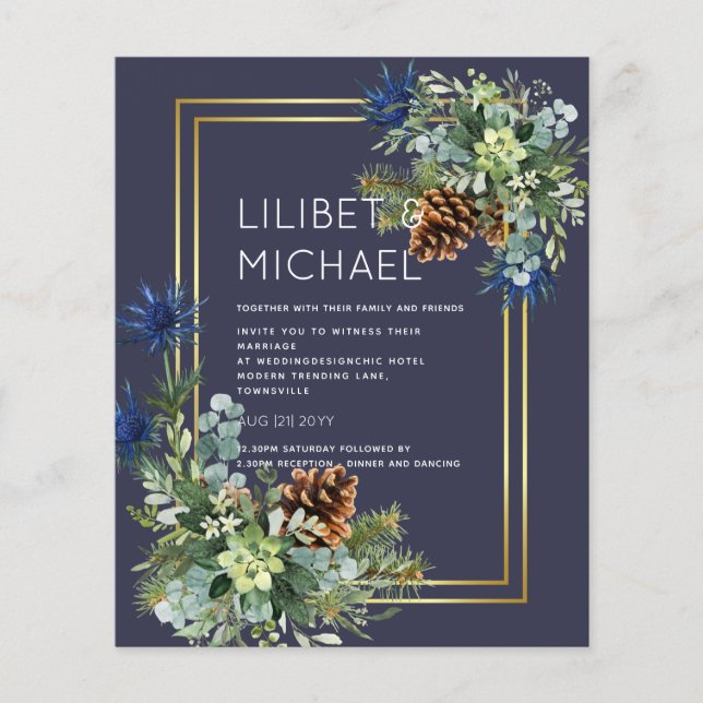 BUDGET  Blue Thistle Eucalyptus Wedding Wonderland Flyer (Front)