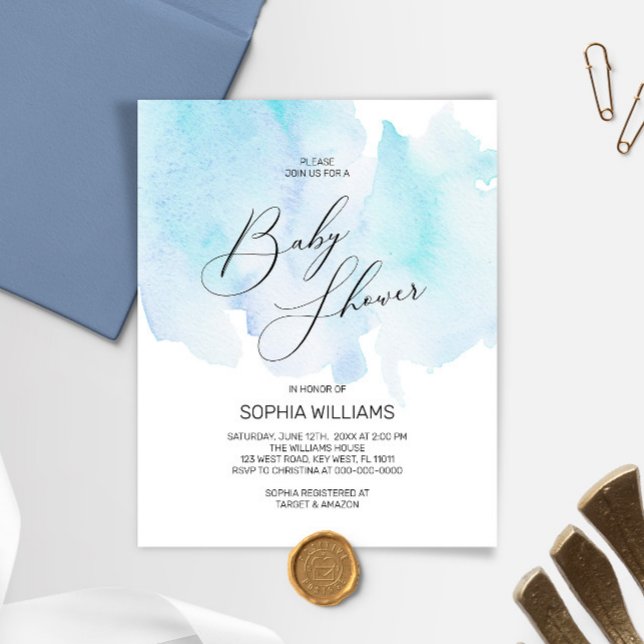 Budget Blue Watercolor Baby Shower Invitation (Creator Uploaded)