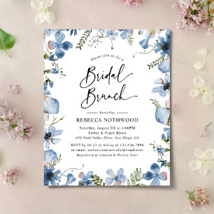 Budget Blue Watercolor Bridal Brunch Invitation