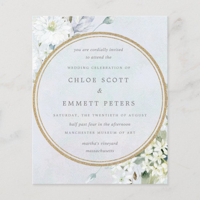 Budget Blue White Floral Wedding Invitation (Front)
