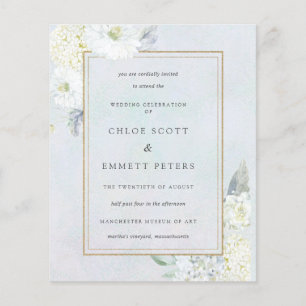 Budget Blue White Floral Wedding Invitation