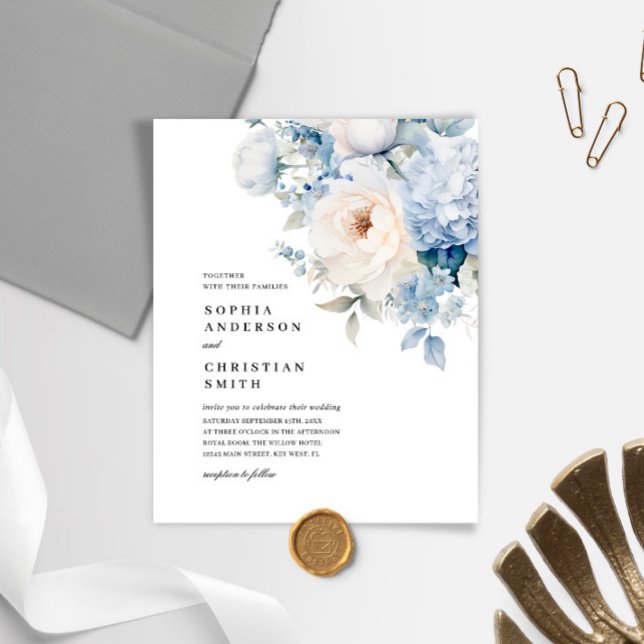 Budget Blue & White Flowers Wedding Invitation (Creator Uploaded)