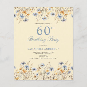 Budget Blue Wildflower 60th Birthday Invitatation  Flyer