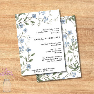 Budget Blue Wildflowers Graduation Invitation