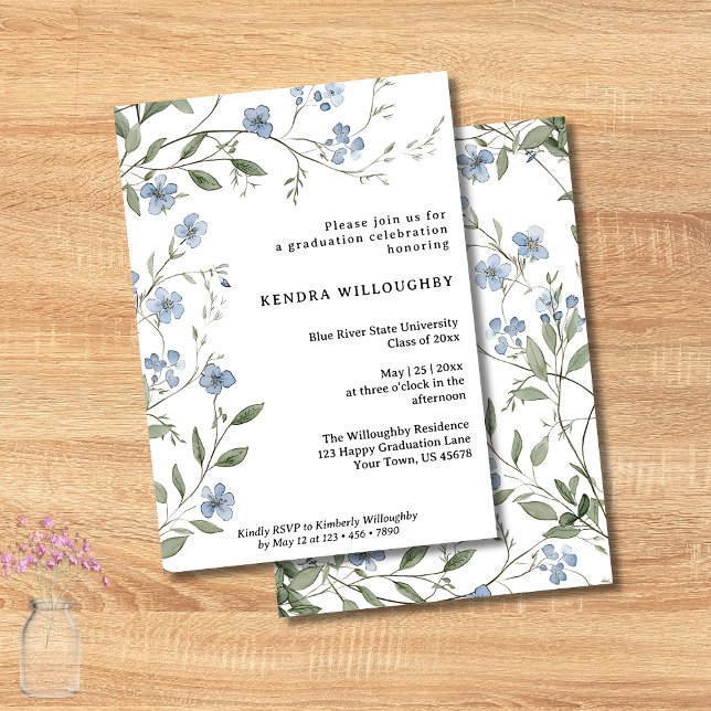 Budget Blue Wildflowers Graduation Invitation (Creator Uploaded)