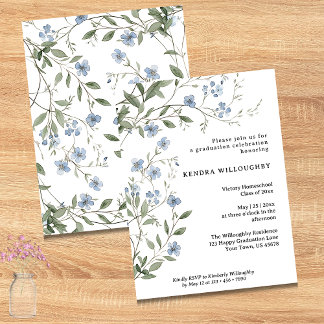 Budget Blue Wildflowers Homeschool Grad Invitation