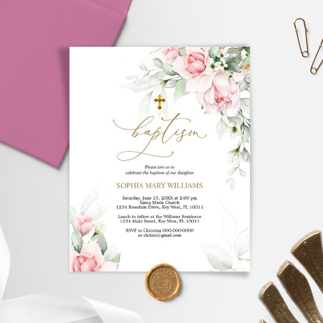 Budget Blush & Eucalyptus Baptism Invitation (Creator Uploaded)
