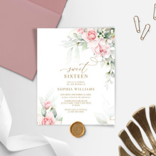 Budget Blush & Eucalyptus Sweet 16 Invitation
