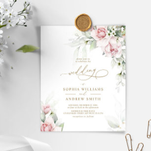 Budget Blush & Eucalyptus Wedding Invitation