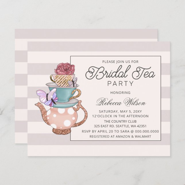 Budget Blush Floral Bridal Tea Party Invitation (Front/Back)