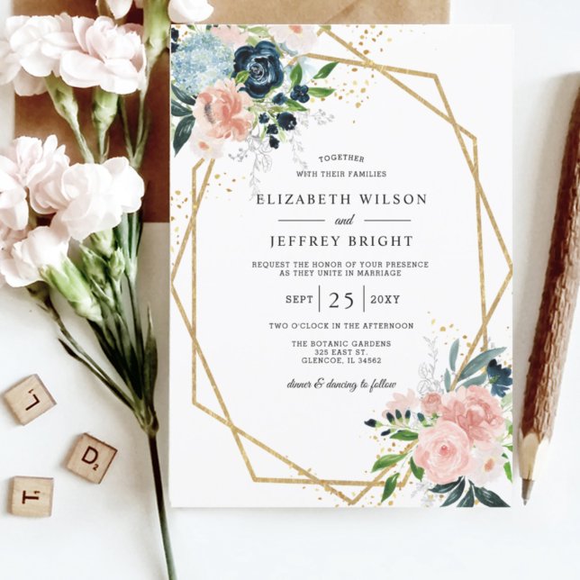 Budget Blush Floral Geometric Wedding Invitation (Creator Uploaded)