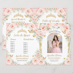 Budget Blush Floral Quinceanera 15 Photo Program