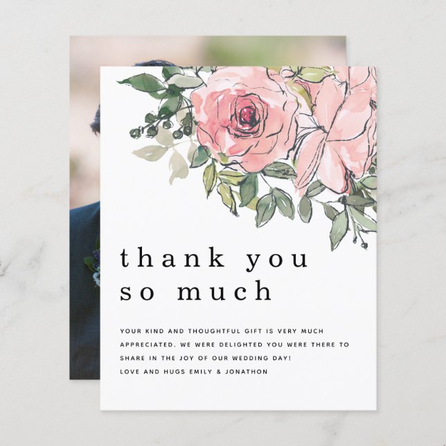 Budget Blush Florals Newlywed Photo Thank You (Front/Back)