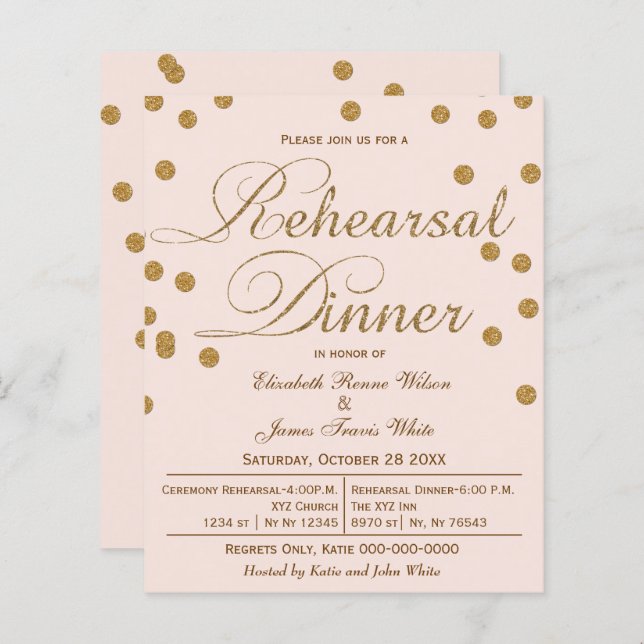Budget Blush Glitter Rehearsal Dinner Invitation (Front/Back)