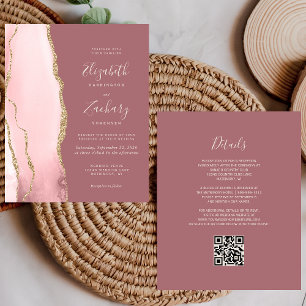 Budget Blush Gold Agate Rose QR Code Wedding