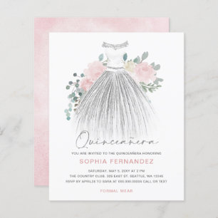 Budget Blush gold glitter Dress Quinceañera Invite