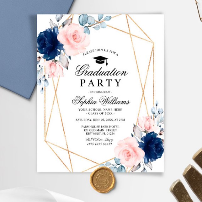 Budget Blush & Navy Graduation Party Invitation (Creator Uploaded)