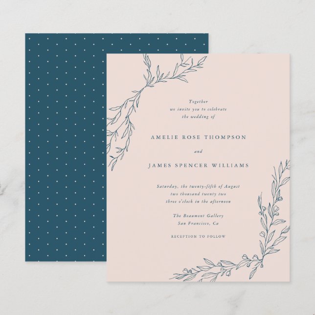 Budget Blush & Navy Hand-drawn Botanical Wedding (Front/Back)