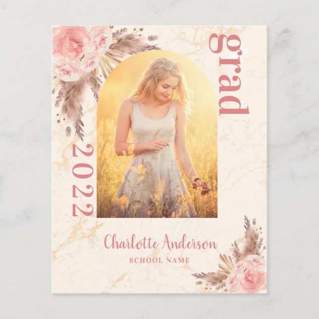 Budget blush pampas grass graduation thank you (Front)