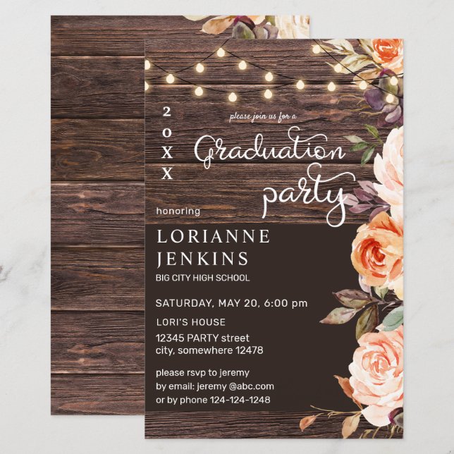 Budget Blush & Peach Floral Rustic Grad MEDIUM (Front/Back)